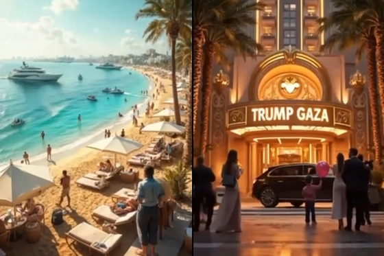 米国ドナルド・トランプ大統領のガザ地区再開発構想が入った広報映像。［トゥルース・ソーシャル　キャプチャー］