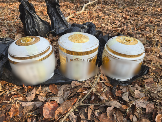 警察が２６日、済州道（チェジュド）内のある山中で見つけた該当の骨つぼ。［写真　済州東部警察署］