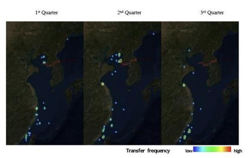 ２０２３年に北朝鮮の不法な海上積み替えが捕捉された地点。［写真　国連安全保障理事会対北制裁委員会専門家パネルの報告書］