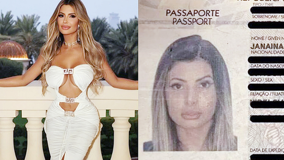 ブラジル出身のモデル、ジャナイナ・プラゼレスさんとパスポートの写真。　［プラゼレスさんのインスタグラム、ニューヨーク・ポスト　キャプチャー］  ​