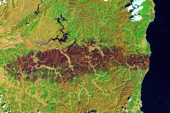 ＮＡＳＡのランドサット９号が撮影した慶北地域の様子。［写真　ＮＡＳＡ　Ｅａｒｔｈ　Ｏｂｓｅｒｖａｔｏｒｙ］
