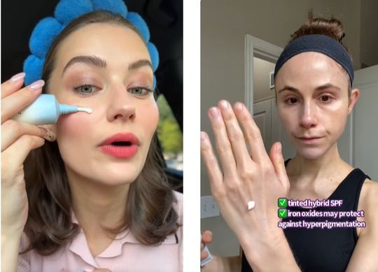 海外の美容ユーチューバーがＳＮＳに投稿した、韓国製日焼け止めクリームの使用感を伝える動画。［ユーチューブ　キャプチャー］