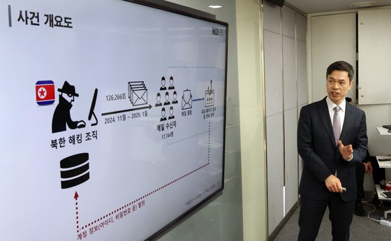 韓国国家捜査本部が１５日、北朝鮮の「防諜社戒厳文書」詐称電子メール事件に対する記者会見を行っている。［写真　ニュース１］
