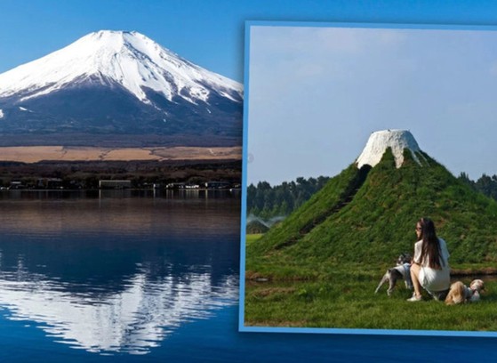 丘の頂上にペンキを塗った中国のある観光地。［徐坰徳（ソ・ギョンドク）教授資料　キャプチャー］