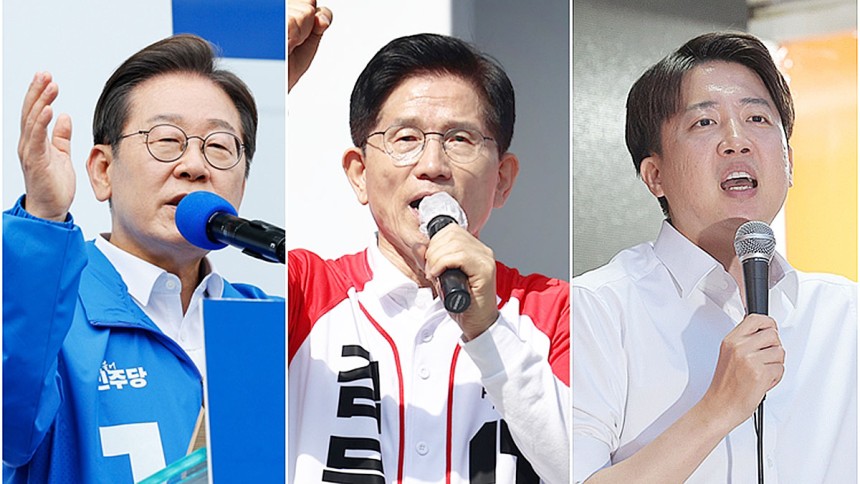 「共に民主党」の李在明候補、「国民の力」の金文洙候補、改革新党の李俊錫候補。［写真　聯合ニュース］