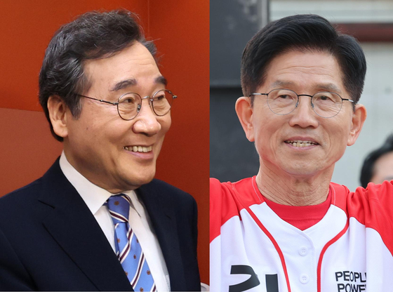 韓国与党「国民の力」金文洙（キム・ムンス）大統領候補（右）と新未来民主党の李洛淵（イ・ナギョン）常任顧問（左）。［写真　ニュース１］