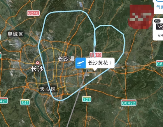 中国奥凱航空の旅客機が機械的故障で引き返した。［現代快報キャプチャー＝聯合ニュース］
