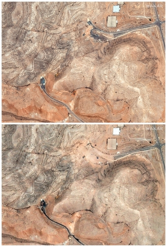 米国の空襲前の２０日（現地時間）と空襲後の２２日に撮影されたイスファハン核施設の衛星写真　［ロイター＝聯合ニュース］