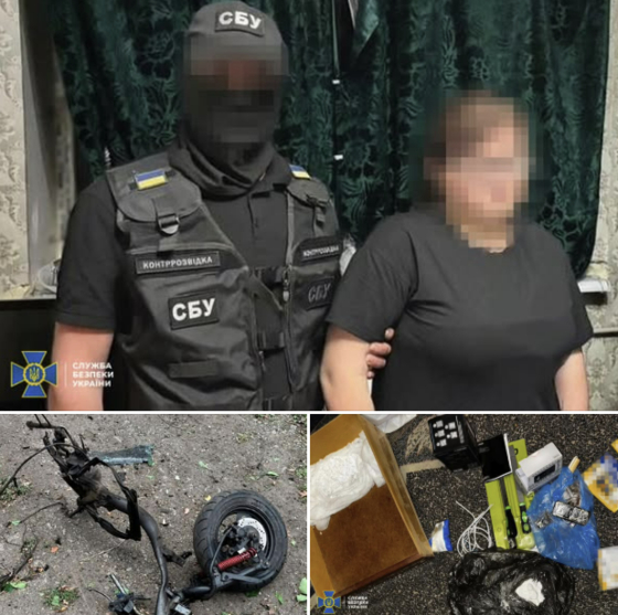 スパイおよびテロ加担容疑で逮捕されたウクライナ人とテロに使用された物品。［写真　ウクライナ保安局］