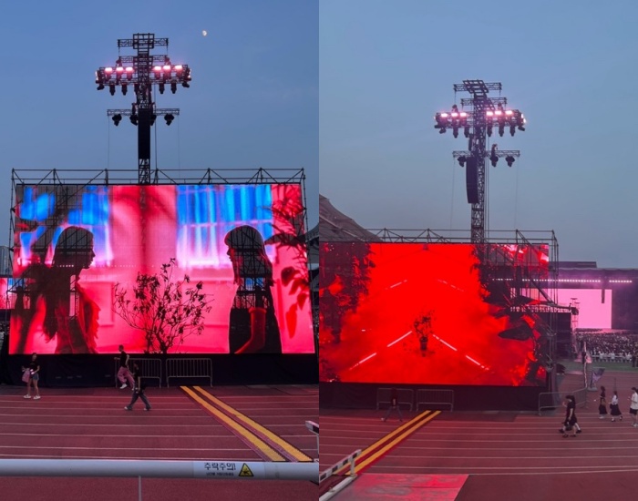 ＢＬＡＣＫＰＩＮＫのコンサートのある座席は、設置されたスクリーンによって視界が遮られている。［写真　Ｘ］  ​