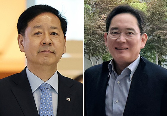 具潤哲経済副首相が相互関税発効日の８月１日を控えベッセント米財務長官との交渉に向け２９日に仁川国際空港を通じて米国に出国している（左）。サムスン電子の李在鎔会長が同日ソウル・金浦空港を通じて米国ワシントンに出国している。［写真　聯合ニュース、ニュース１］