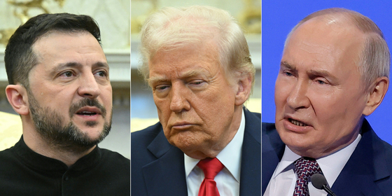 左からウクライナのゼレンスキー大統領、トランプ米大統領、ロシアのプーチン大統領。［写真　ＡＦＰ＝聯合ニュース］