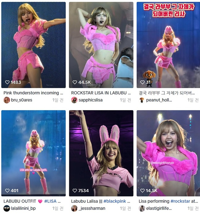 ぬいぐるみ「ラブブ」の衣装を着たＢＬＡＣＫＰＩＮＫのリサ。［写真　ＳＮＳ］  ​