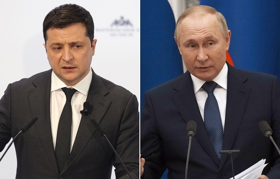 ウクライナのゼレンスキー大統領（左）とロシアのプーチン大統領。［写真　ＥＰＡ＝聯合ニュース］