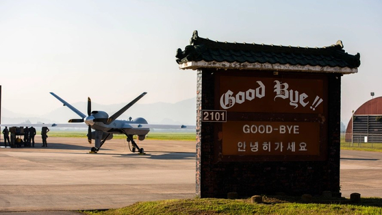 先月２４日、光州空軍基地で訓練中のＭＱ９Ａ。［写真　米国防総省ＤＩＶＤ］