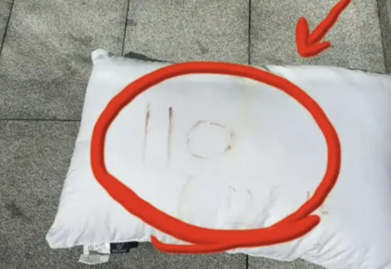 中国人配達員が見つけた白い枕。［ＳＣＭＰのホームページ　キャプチャー］  ​