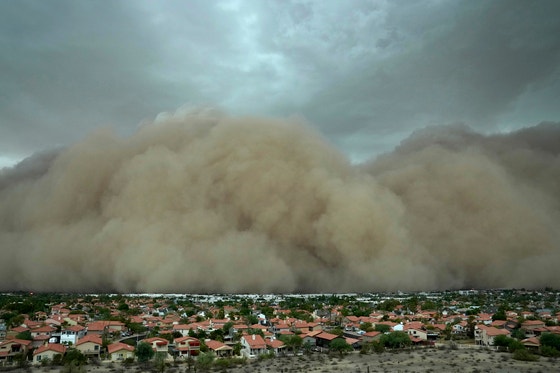 巨大な茶色の砂塵の嵐が、現地時間２５日、米アリゾナ州フェニックスの中心部に押し寄せた。［写真　ＡＰ／聯合ニュース］