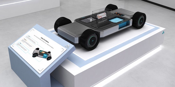 ＳＫオンが開発した液浸冷却と次世代無線バッテリー管理システム（ＢＭＳ）。［写真　ＳＫオン］