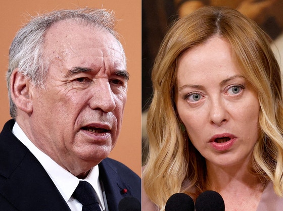 フランスのバイル首相（左）とイタリアのメローニ首相。［写真 ロイター＝聯合ニュース］