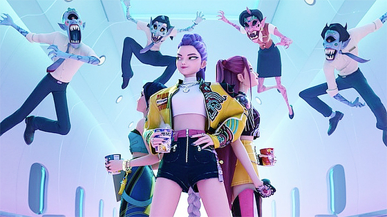 Netflixのアニメーション『KPOPガールズ! デーモン・ハンターズ』の一場面。［写真 Netflix］