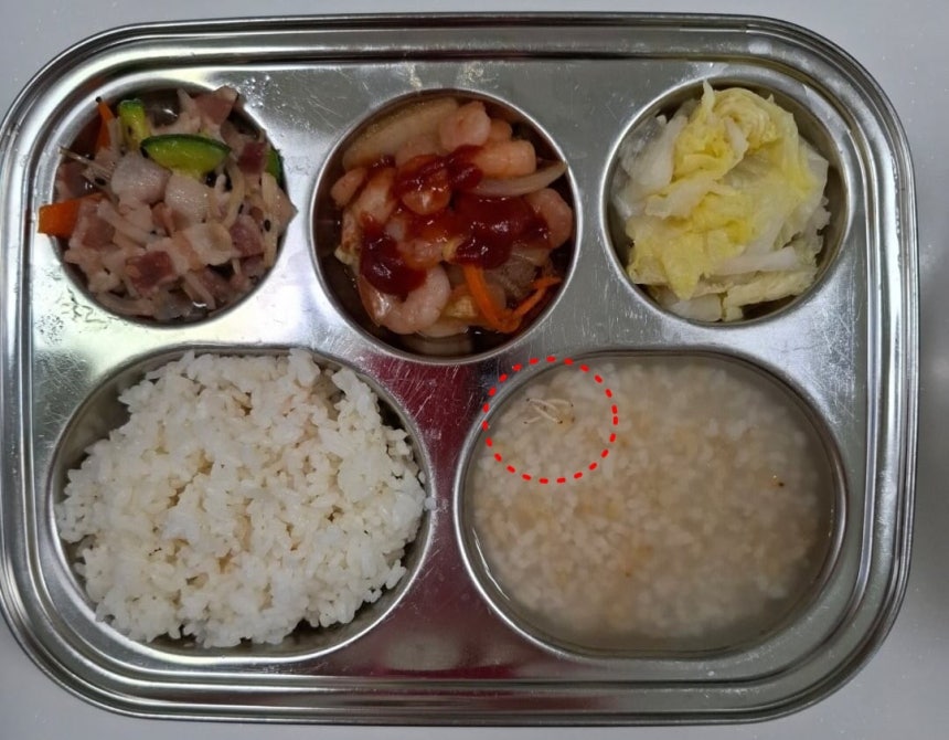 保育園の給食に見つかった多数の幼虫（写真sns）