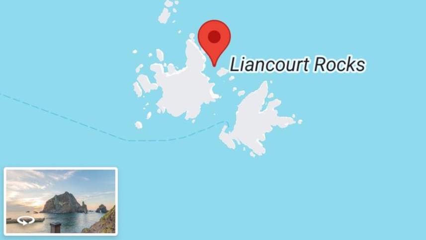   グーグルマップで独島が「リアンクール岩礁」と表記されている様子。［写真 誠信女子大学徐坰徳教授］