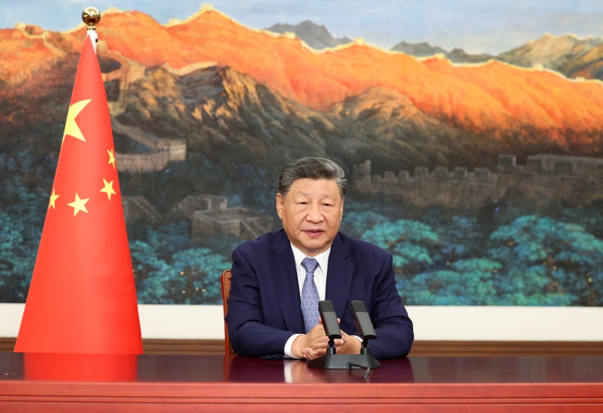 中国の習近平国家主席が9月24日（現地時間）、ニューヨークで開かれた国連気候サミット2025にオンラインで出席し演説している。［写真 新華社＝聯合ニュース］