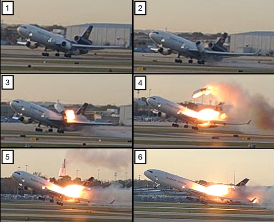 米国家運輸安全委員会（NTSB）が公開した貨物機の墜落爆発事故写真。［写真 AP＝聯合ニュース］
