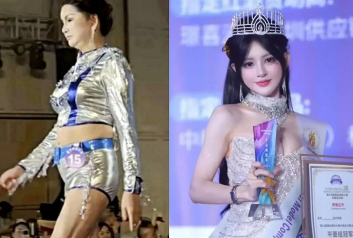 「第28回国際モデル大会 中国総決勝」主婦部門の優勝者（左）と実際の優勝者（右）。［写真 SNS］