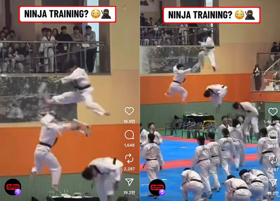   テコンドーを忍者と紹介したカナダ代表スポーツ専門チャンネルTSNの公式インスタグラムキャプチャー画面。［写真 徐坰徳教授］