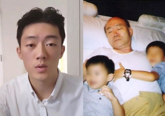 自分を全斗煥（チョン・ドゥファン）元大統領の孫だと明かしたチョン・ウウォン氏（左）と、彼がインスタグラムに投稿した、全斗煥氏と幼少期に撮影した写真。［チョン・ウウォン氏のインスタグラム］