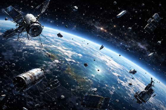チャットGPTが描いた地球低軌道を回る人工衛星と宇宙ごみ