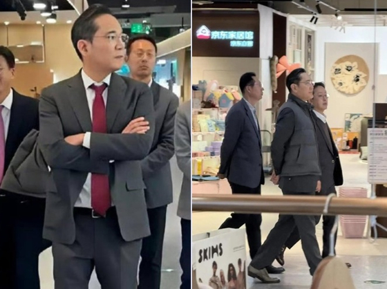 サムスン電子の李在鎔（イ・ジェヨン）会長は5日、通訳を含む随行員らとともに、北京の京東（JD）モールを訪問した。［微博（ウェイボー）　キャプチャー］