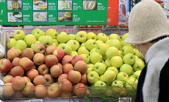 ソウル市内のマートにリンゴが陳列されている。［写真 ニュース1］