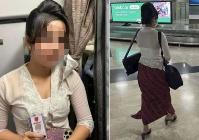 客室乗務員の制服を着て旅客機に搭乗し、逮捕されたインドネシア人女性。［SNS　キャプチャー］