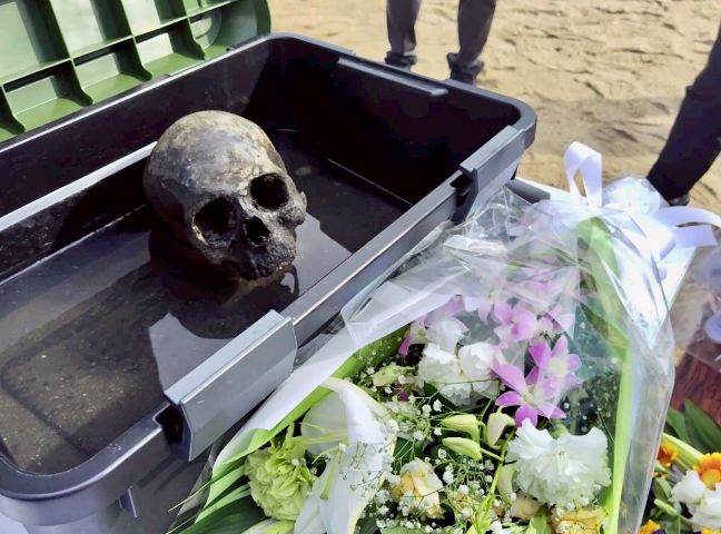 昨年8月の遺骨探査で収容された遺骨の一部。［写真 長生炭鉱の水非常を歴史に刻む会］