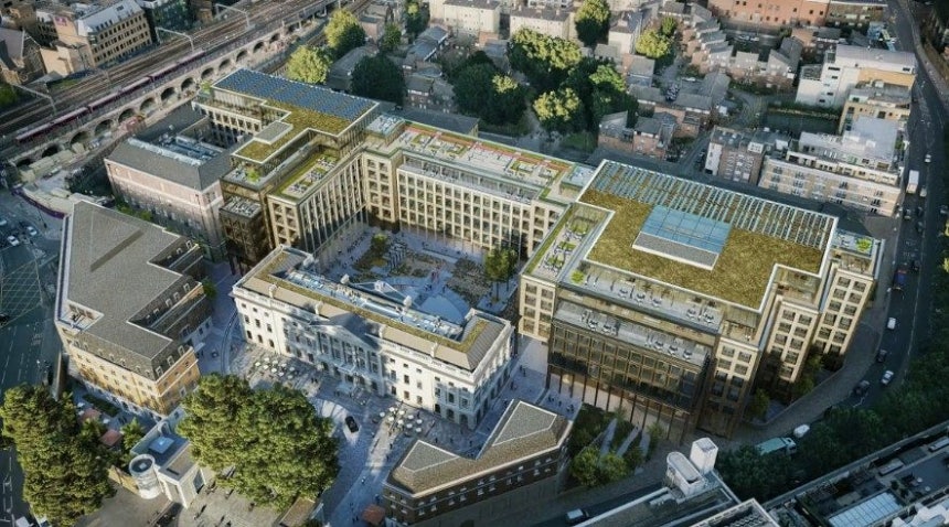 中国がロンドンに作ろうとしている新築中国大使館鳥瞰図。［CBRE キャプチャー］