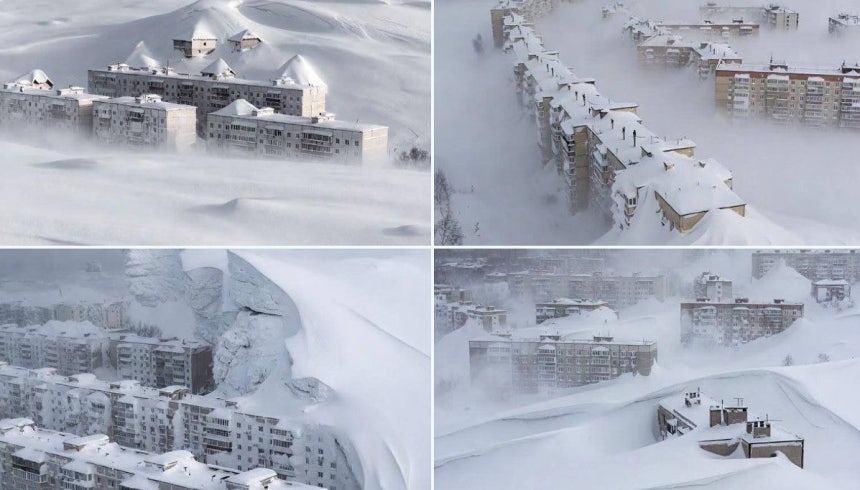 ロシア極東のカムチャツカ半島に、数十年ぶりとなる異例の大雪が降り積もった。［SNS　キャプチャー］