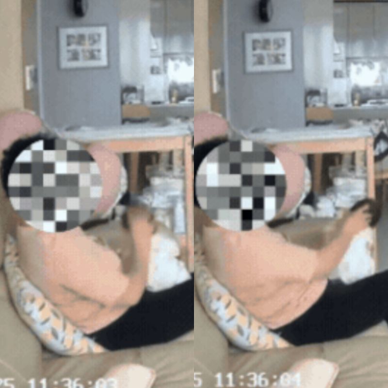   60代の産後ヘルパーが新生児をたたく様子。［オンラインコミュニティ　キャプチャー］