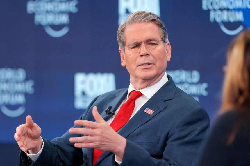 ベッセント米財務長官が20日、スイスのダボスで開かれた第56回世界経済フォーラム（WEF）年次総会に参加している［写真 ロイター＝聯合ニュース］