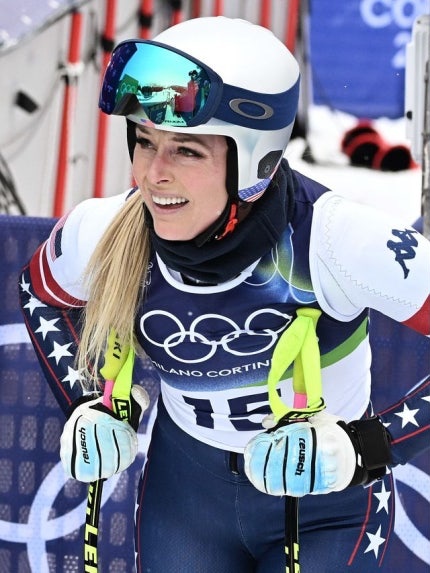 前十字靱帯断裂の診断を受けながらも五輪出場を強行したスキーのスター、リンゼイ・ボン（米国）［AFP＝聯合ニュース］