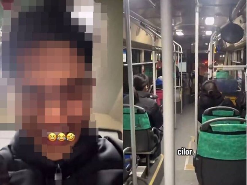 インドネシア男性がバスで韓国人女子学生にセクハラ的な冗談を言いながらこれを撮影し自身のSNSに投稿して議論が起きている。［インスタグラム キャプチャー］