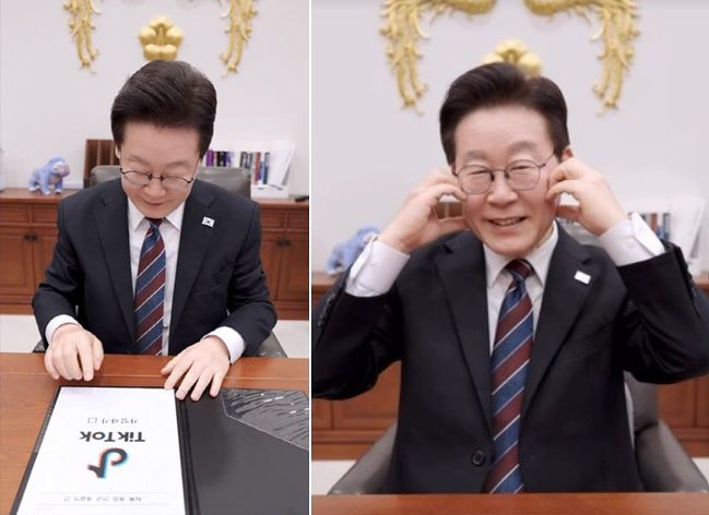 28日、「Tik Tok」に加入した後、最初のショート動画を載せた李在明大統領 ［李在明大統領Tik Tok キャプチャー］