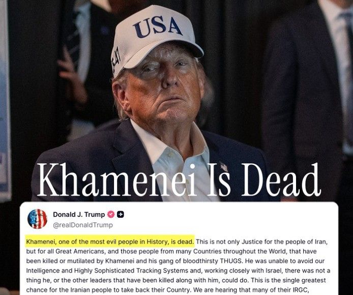2月28日（現地時間）、米国ホワイトハウスがソーシャルメディア「X（旧ツイッター）」のアカウントに投稿した画像。ドナルド・トランプ大統領がこの日午前から開始したイラン空爆により、イランの最高指導者アヤトラ・アリ・ハメネイ師が死亡したと知らせる内容のソーシャルメディア「トゥルース・ソーシャル」の投稿文を掲載した。［写真 ホワイトハウスX キャプチャー］