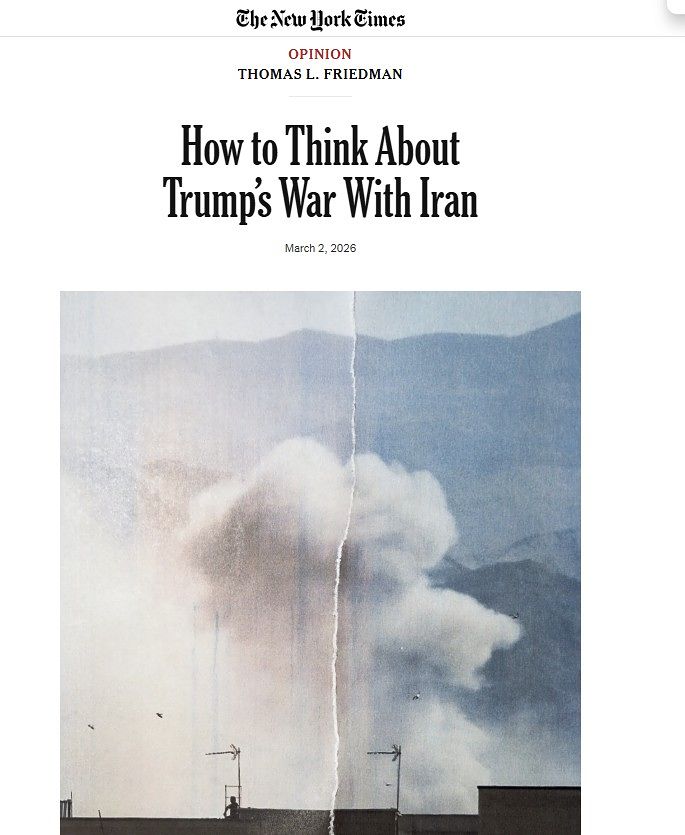 ニューヨーク・タイムズのコラムニスト、トーマス・フリードマン氏は2日「トランプのイラン戦争をどう考えるべきか」というコラムで先月28日に始まった米国とイランの戦争が中東秩序再編をめぐり行う新中東と旧中東の一戦だと評価した。