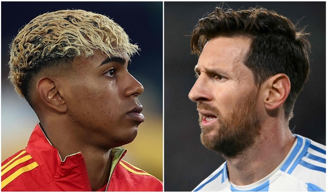 スペインのラミン・ヤマルとアルゼンチンのリオネル・メッシ。両選手は27日にカタール・ドーハで開かれる「フィナリッシマ2026」で対戦する予定だった。この大会は欧州と南米の国家対抗戦優勝国同士が対戦する王者決定戦の性格を持つ大会だ。イラン空爆の余波で開催が不透明になった。［AFP＝聯合ニュース］