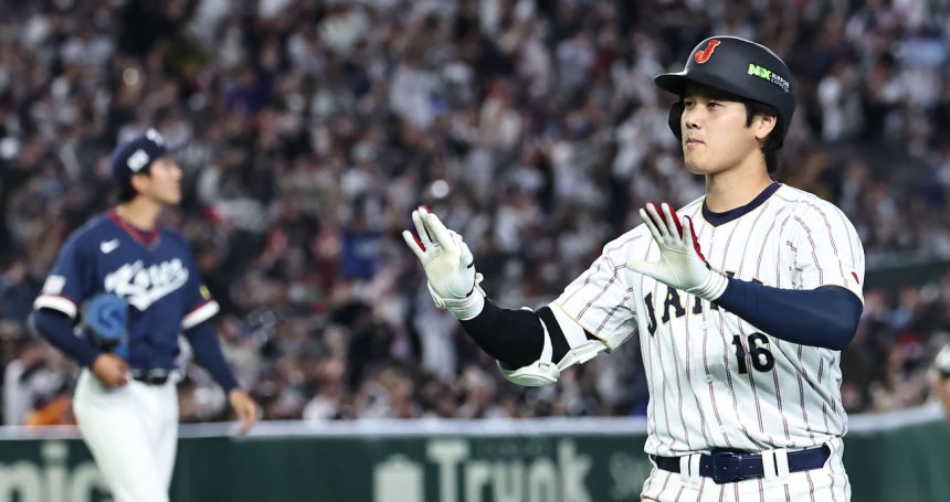 韓国戦で同点ソロ本塁打を打った大谷。［写真 聯合ニュース］