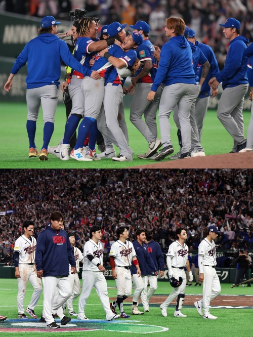   WBCの韓国－台湾戦後に喜ぶ台湾選手と沈鬱な韓国選手 ［写真 AP＝聯合ニュース］