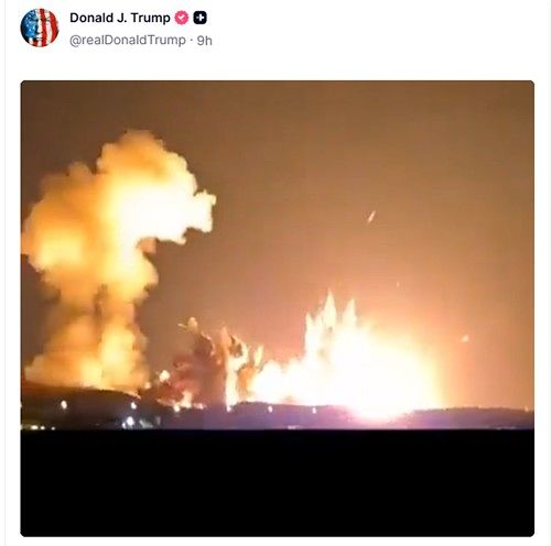   イランのイスファハン施設への攻撃が報じられた後、トランプ氏のトゥルース・ソーシャルに投稿された動画。［トゥルース・ソーシャル キャプチャー］