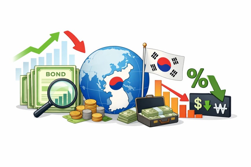 4月1日、韓国国債が世界国債インデックス（WGBI）に組み入れられ、債券金利と為替レートが同時に大幅下落した。［写真 ChatGPT生成画像］